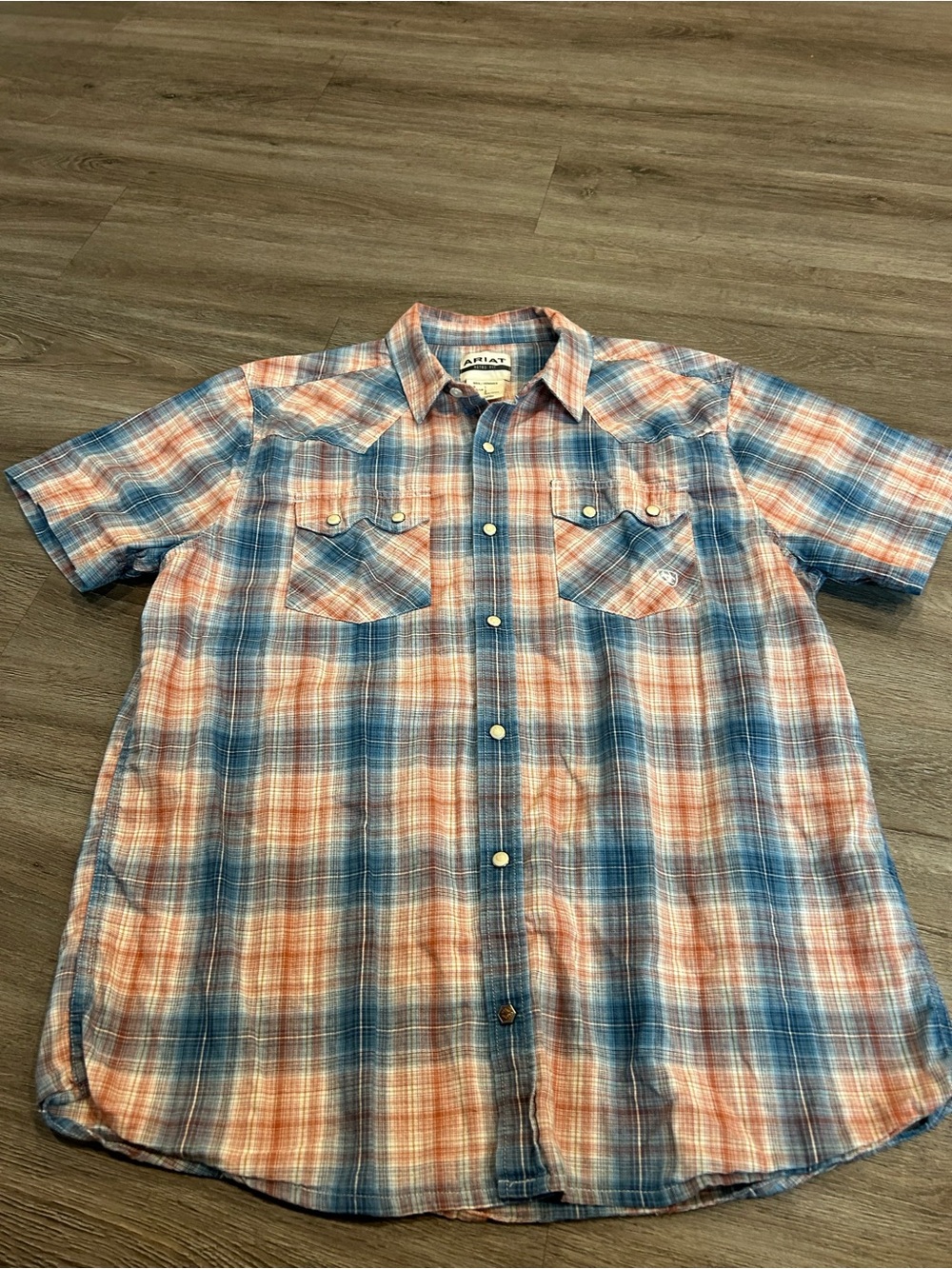 Ariat Men's Short-Sleeve Plaid Button-Down Shirt in Blue & Orange